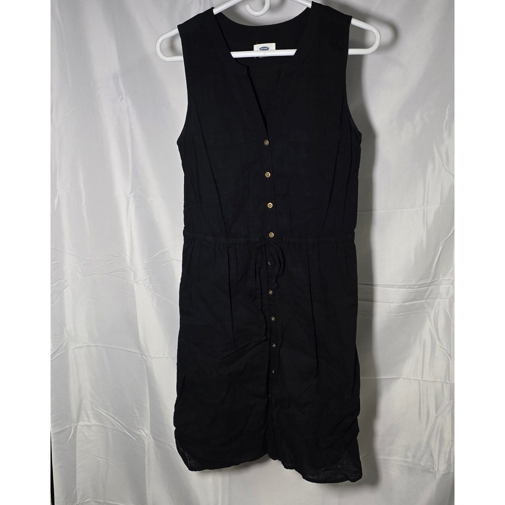 Old Navy Womens Black Cotton Sleeveless Button Front Drawstring Waist Dress S